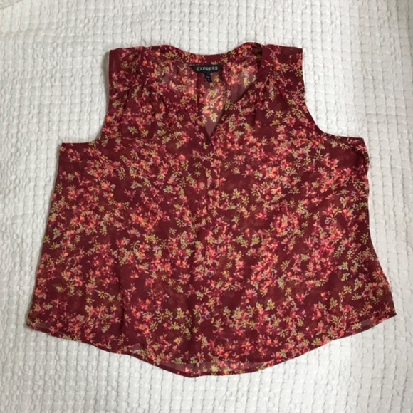 Express burgundy sleeveless floral top sz M - Picture 5 of 8